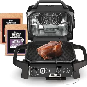 Ninja OG701 Woodfire Outdoor Grill & Smoker, 7-in-1 Master Grill, BBQ Smoker, Air Fryer Plus Bake, Roast, Dehydrate, and Broil